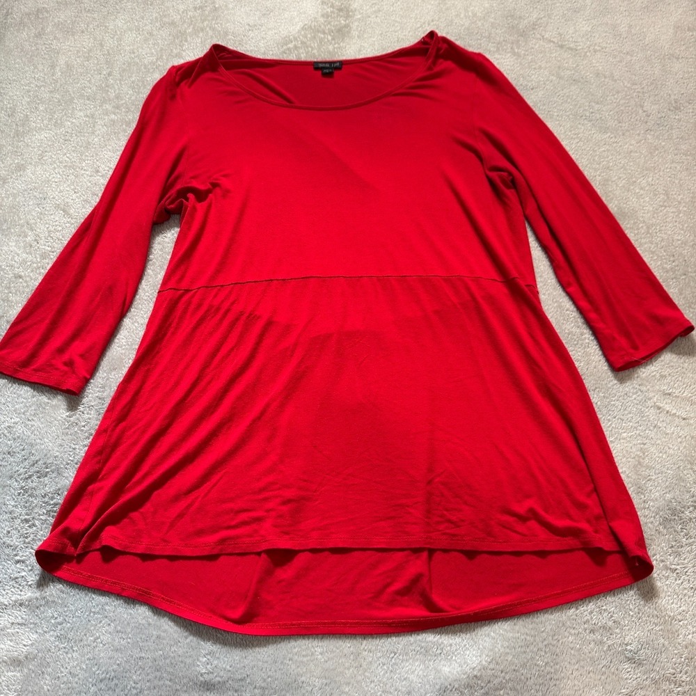J‎ Jill Top Womens Medium Red Wearever Collection 3/4 Sleeve Tunic Modal Rayon